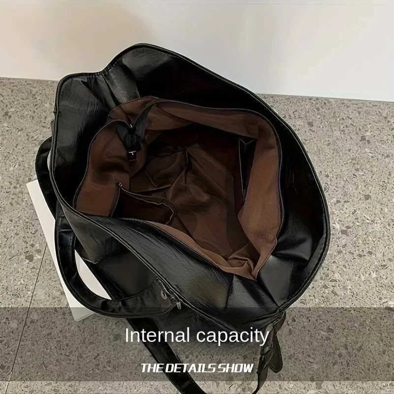 Hochwertige Casual Soft Damen Tote Umhängetaschen Große Kapazität Leder Shopper Tasche Mode Schwarz Reißverschluss Reise_voghion.com