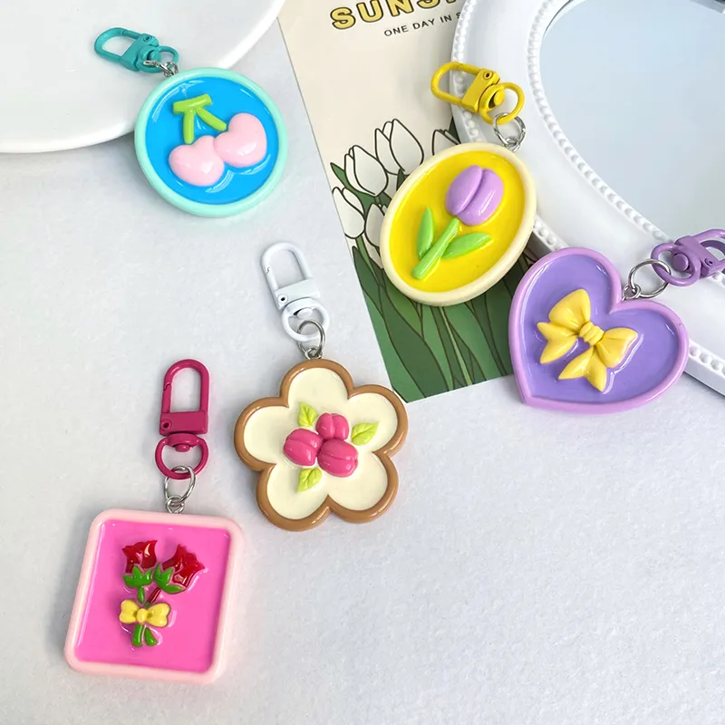 Portachiavi a forma di fiore dipinto a olio con motivo a tulipano, rosa, ciliegia e farfalla, con nodo, per auto, borsa, zaino, ciondoli, decorazioni_voghion.com
