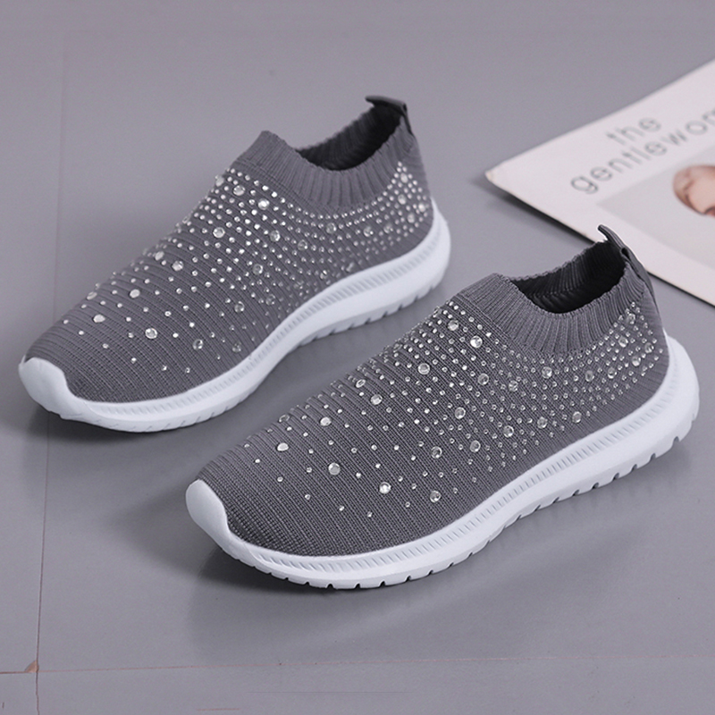 Sneakers donna in mesh con cristalli e suola morbida bianchi_voghion.com