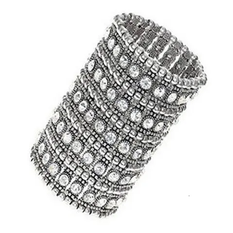 Pulseras elásticas anchas de moda clásicas con dijes, estilo retro punk exagerado, de cinco filas de cristales retráctiles, tejidas con cuentas a mano._voghion.com