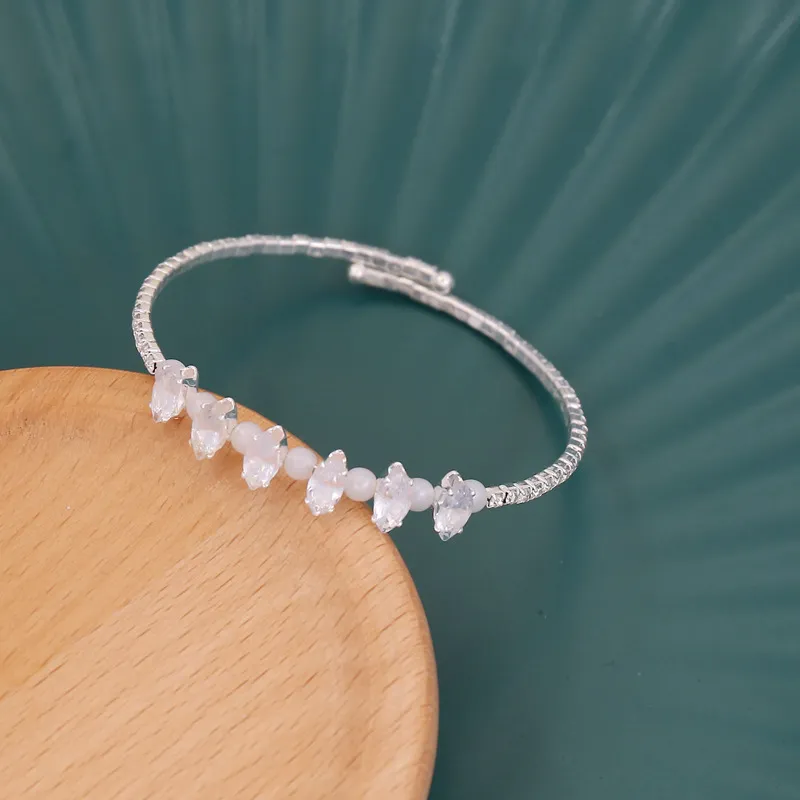 Rhinestone Pearl Bangle Bracelet Adjustable Open Cuff For Women_voghion.com