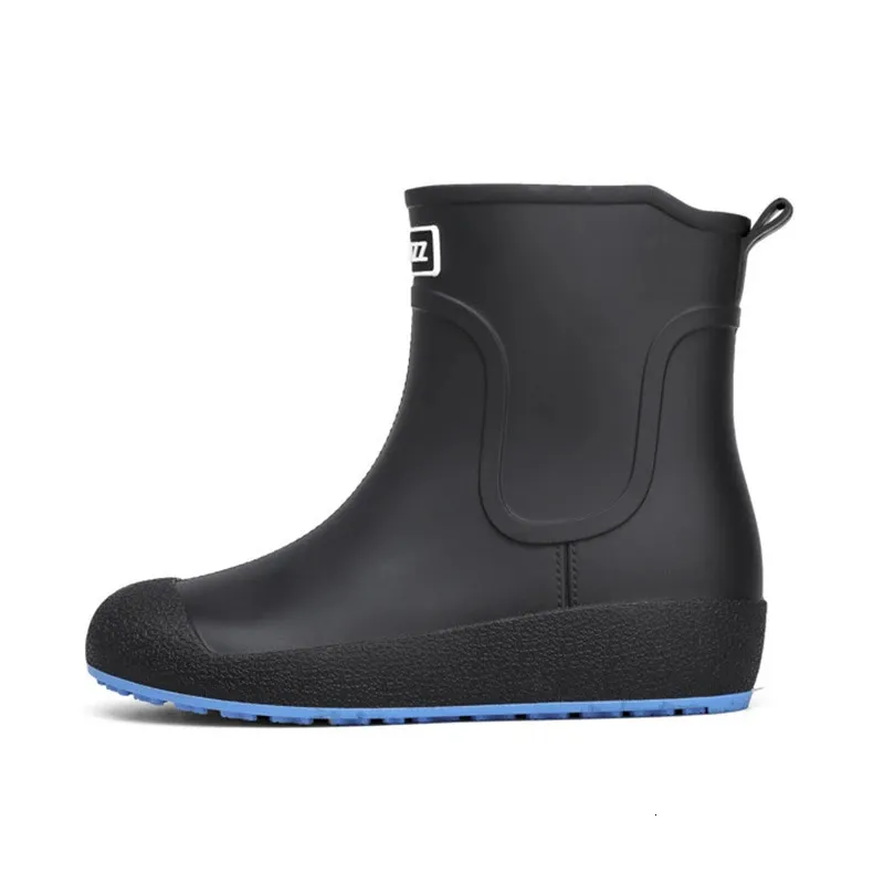 Solide Herrenmode Regenstiefel Gummi Casual Ankle Bootie Rutschfeste Watschuhe für Damen Warme Regenschuhe zum Spazierengehen auf der Straße 2_voghion.com