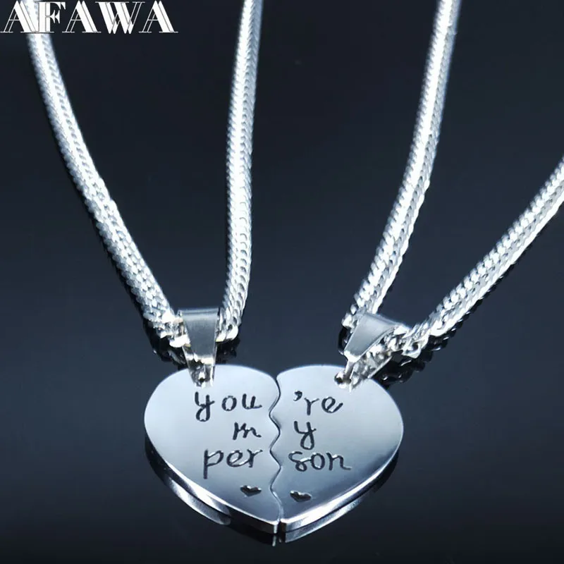 Colliers pendentifs 2pls You Are My Person Collier couple en acier inoxydable femmes hommes couleur argent bijoux Cadenas_voghion.com
