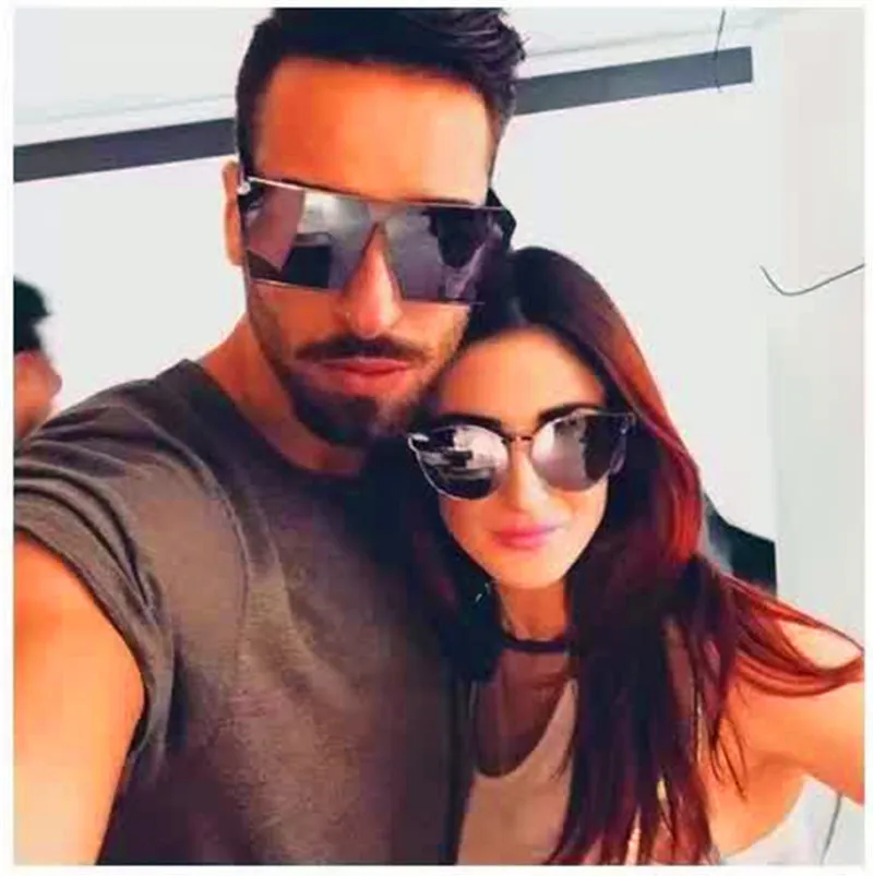 Designer Men's Square Sunglasses Oversized Shiny Mirror Lens Style_voghion.com