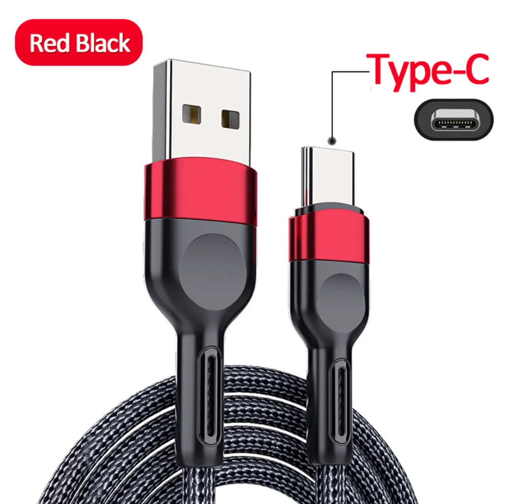 USB Type C Cable For Samung Huawei Xiaomi 3A Fat Charging Cable Mobile Phone Charger USB-C Data Wire Cord 2m 1m_voghion.com