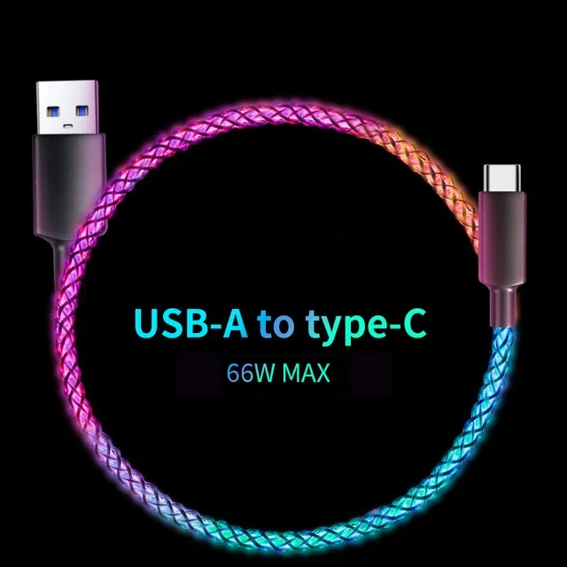 66W 6A Fast Charging Data RGB Light USB Type Micro Cable To C PD Cables For Samsung Galaxy S10 S20 S23 S24 Xiaomi Htc Lg_voghion.com