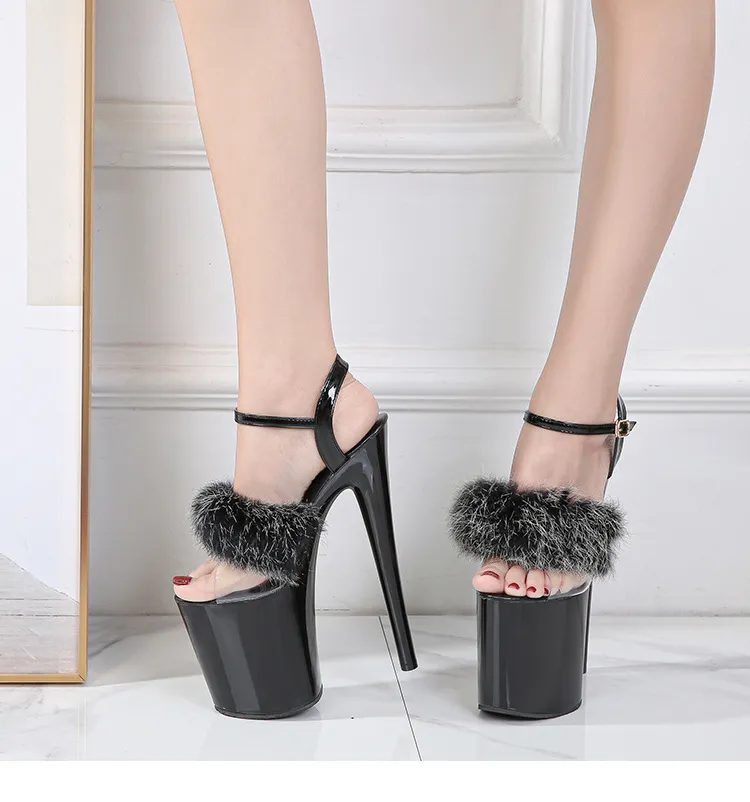 Walking Show Artefakt Modell High Heels 17cm 20CM Pelz Frau Sandalen PU Sommer Sexy Plattform Nachtclub Party Hochzeit Schuhe_voghion.com