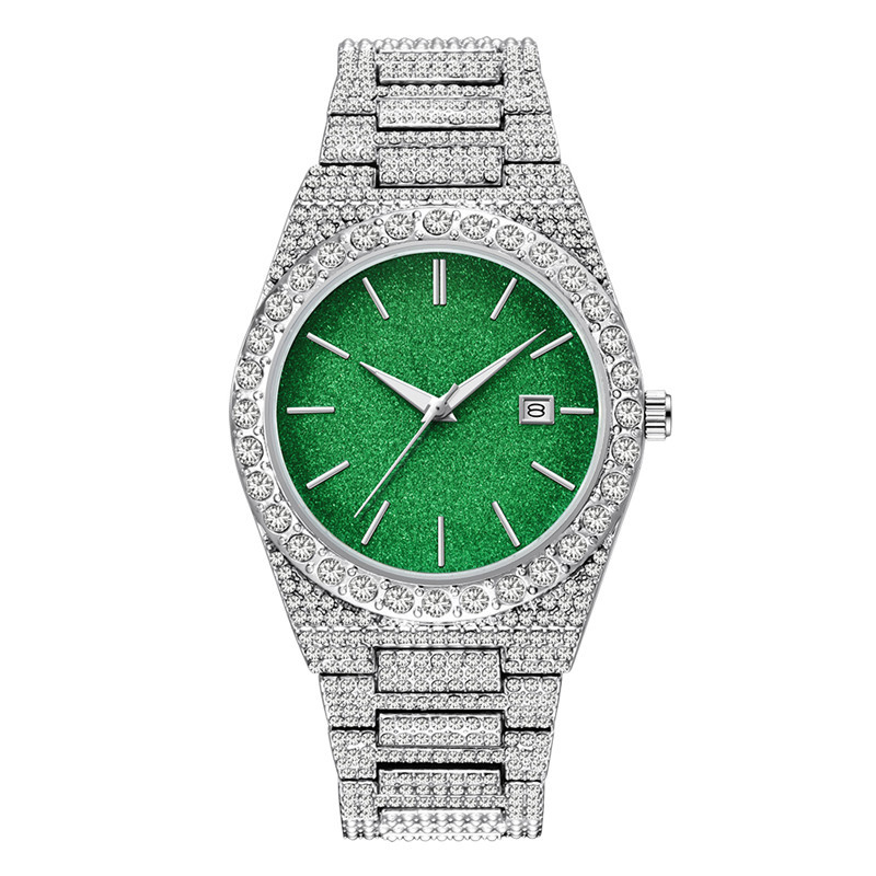Orologio da uomo al quarzo con calendario in oro e argento con diamanti e datario - Cassa e cinturino in lega - Diverse opzioni di colore_voghion.com