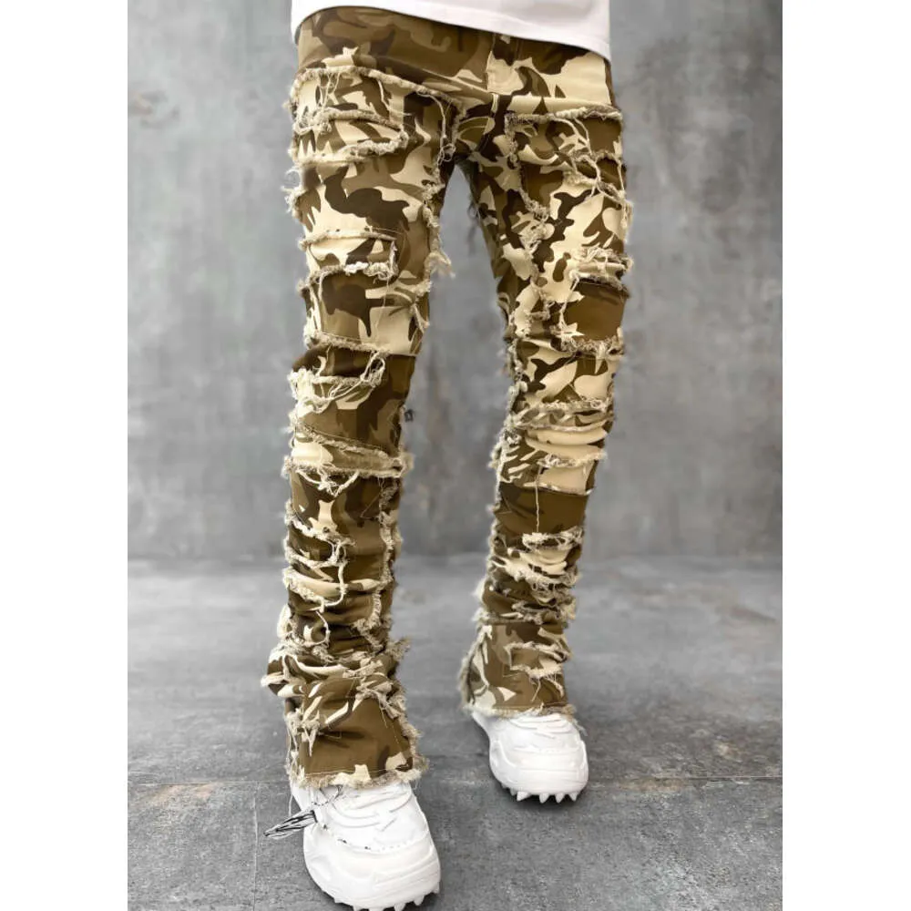 Pantalon droit en denim à patch élastique pour homme, nouvelle mode de rue_voghion.com