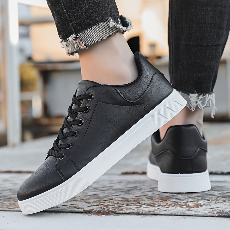 Herren-Skateboardschuh aus PU-Leder mit Schnürung, trendiger, bequemer, leichter Outdoor-Schuh mit rutschfester Sohle zum Gehen und Joggen_voghion.com