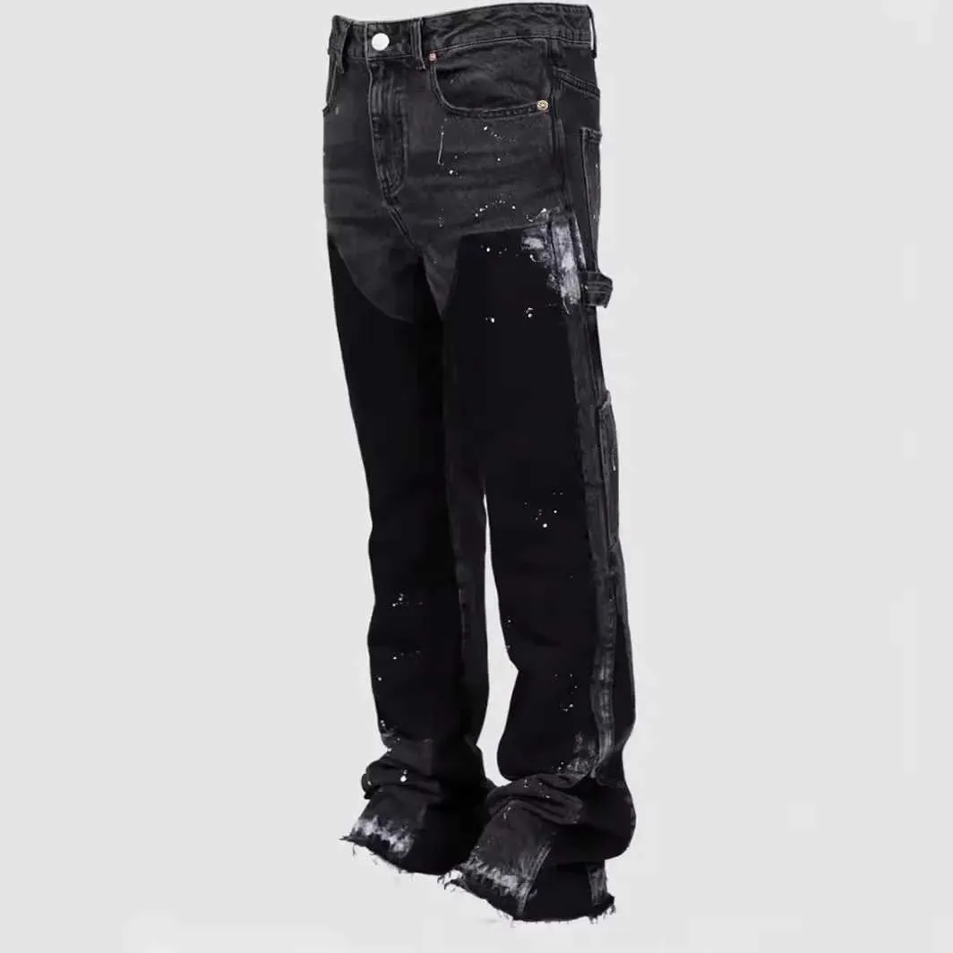 Mens jeans pants European and American fashion clothes elastic splicing work denim layered Flared Pants S-XXL W240912_voghion.com