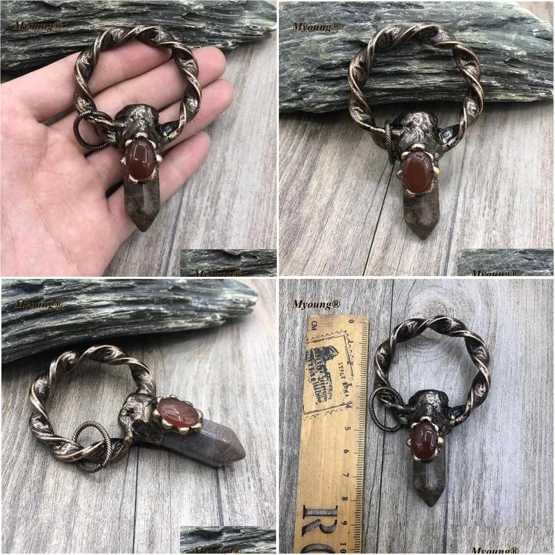Natural Stone Pendant Necklace Large Hexagon Ocean Jasper Vintage_voghion.com