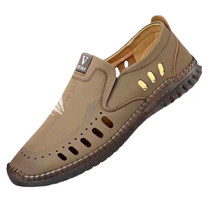 New 2024 Spring/Summer Men' Leather With Hollow, Breathable, Comfortable Soft Sole, One Step Driving Caual Single_voghion.com