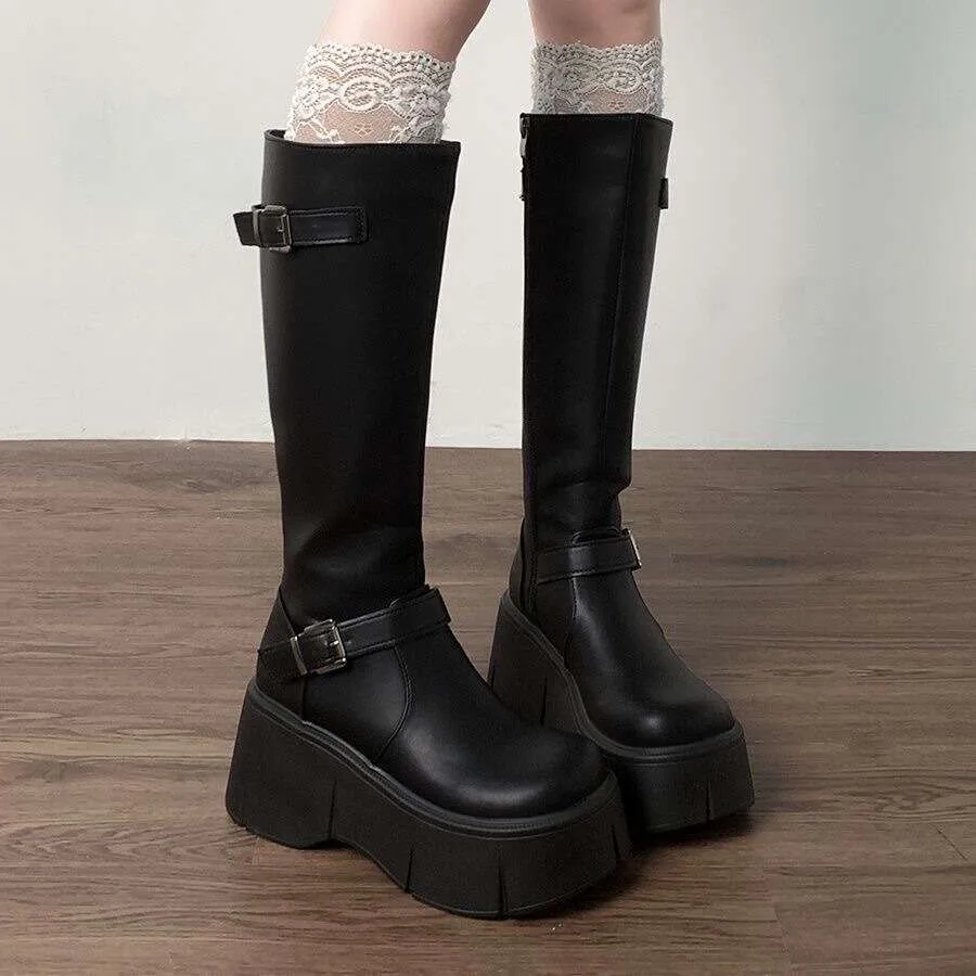 Damen Plateau Kniehohe Stiefel Für Den Herbst Europäischer Stil_voghion.com