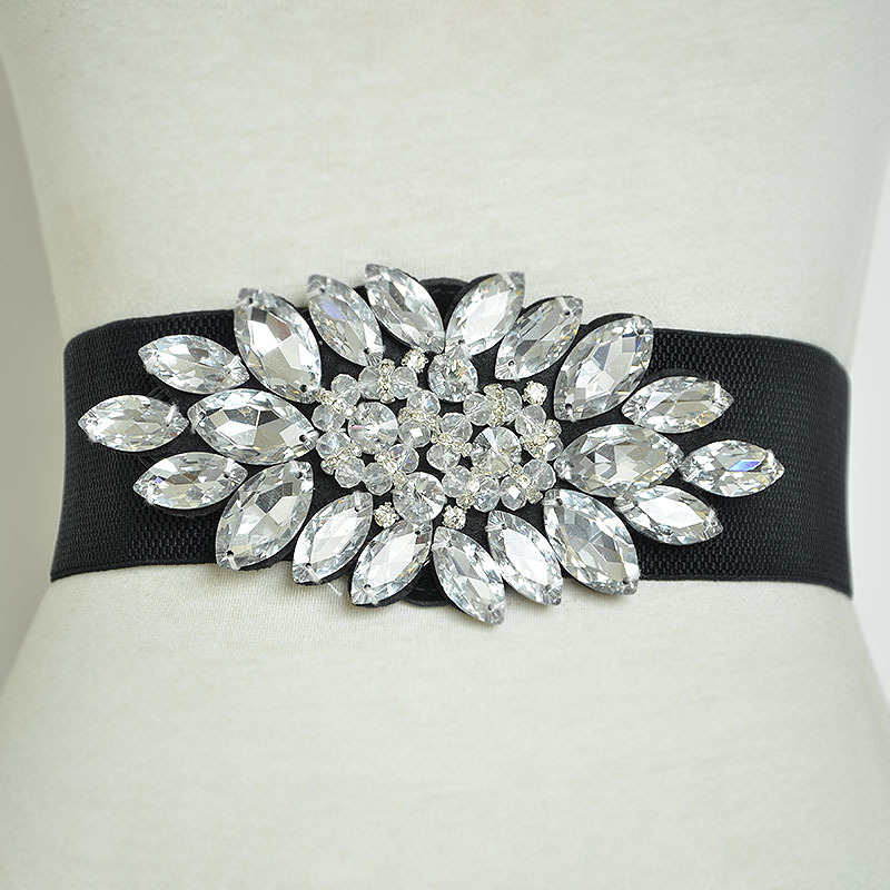 Beliebtes neues Produkt Wasser Diamant Gürtel elastische Kristall Perle Dekoration Rock Mantel Frauen breite Taille Abdeckung_voghion.com