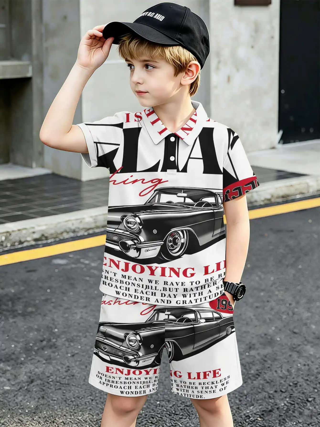 Jungen Polo Set Mit Buntem Graffiti Pinselstrich Muster Design_voghion.com