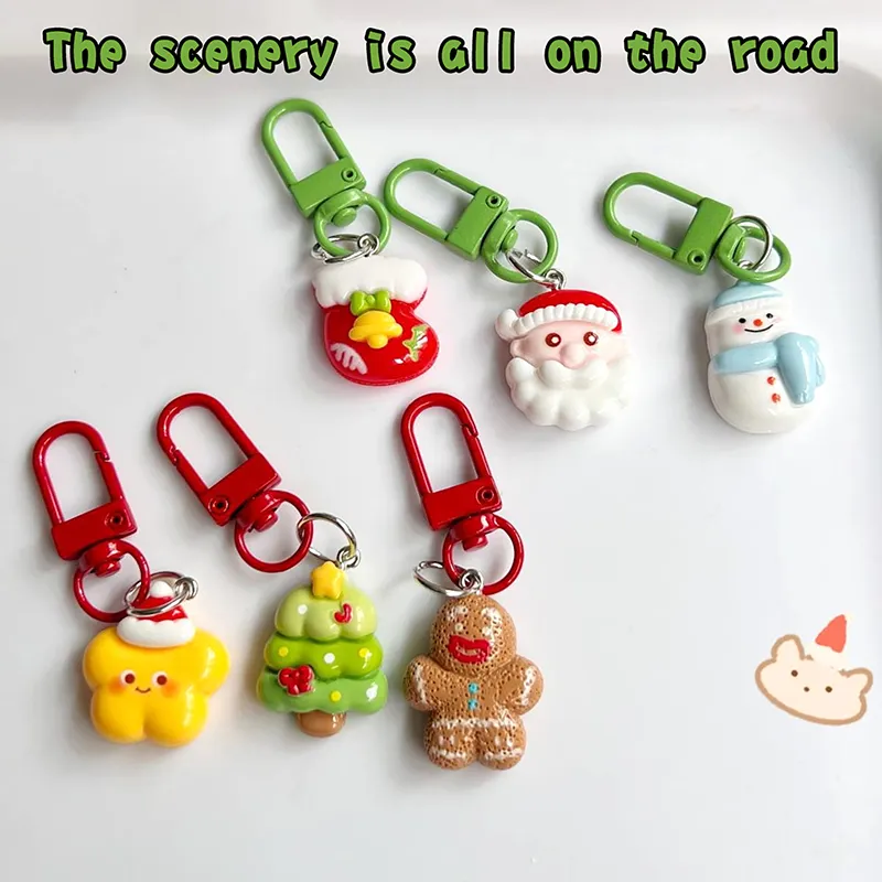 Cute Chistmas Chain Catoon Gingebead Man Santa Snowman Doll Pendant Xmas Tee/Sock Key Ring Backpack Chams Bag_voghion.com
