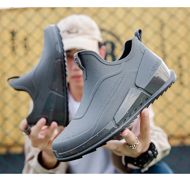 New Men's Tide Short Rain Boots Non-slip Kitchen Takeaway Water Thick-soled Overshoes Fishing Rubber Shoes_voghion.com