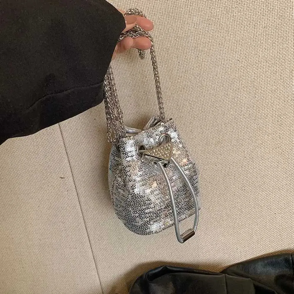 Portable Rhie Glitter Bucket Sequin Crossbody Mobile Phone Bag Mini Chain Coin Purse GirlsC241217_voghion.com