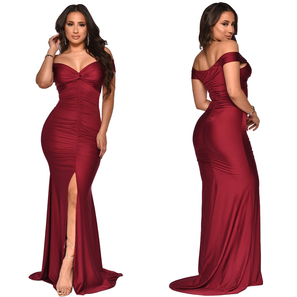 Damenkleid Mit V-ausschnitt One-shoulder-stil Und Schlitz Sommer_voghion.com