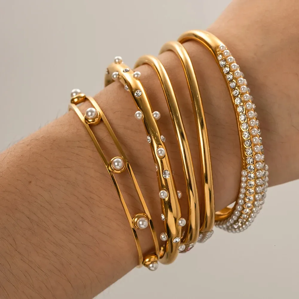 Stainless Steel Cuff Bangle Gold Plated Statement Bracelet_voghion.com