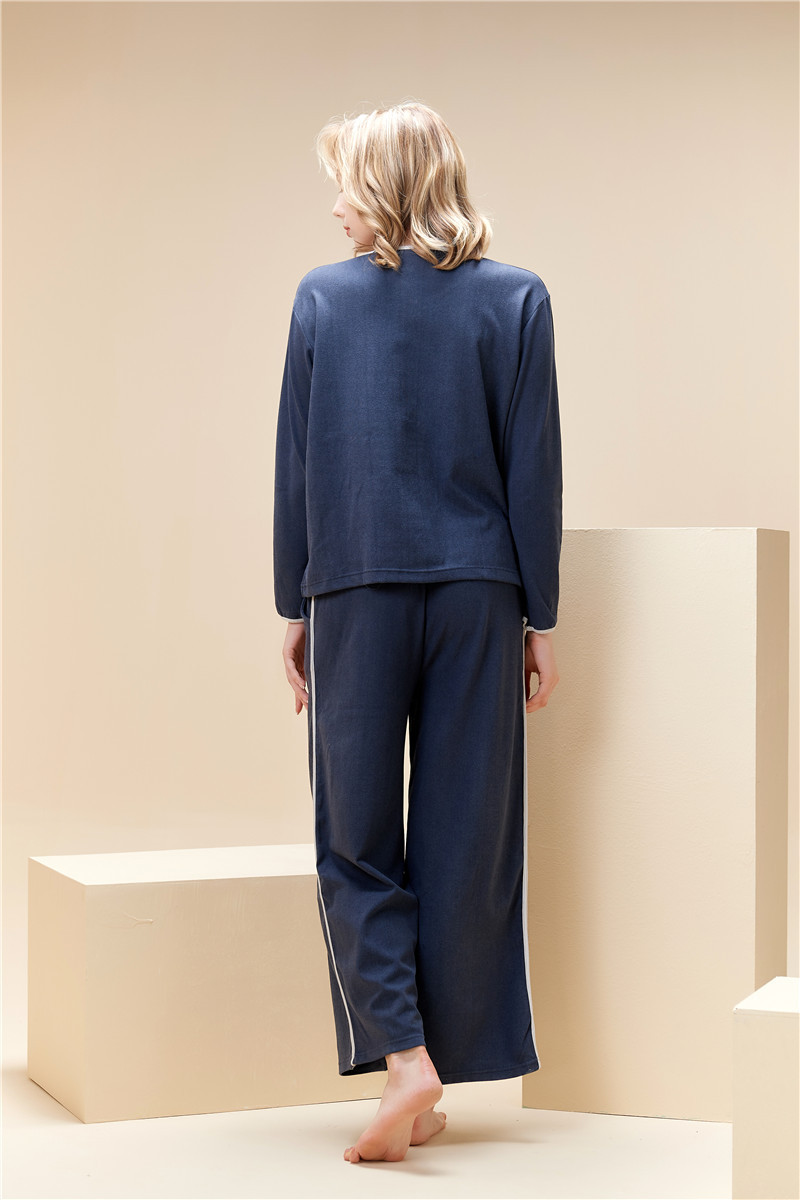 Fløjl pyjamas sæt til kvinder v-hals pullover hjemmetøj sæt_voghion.com
