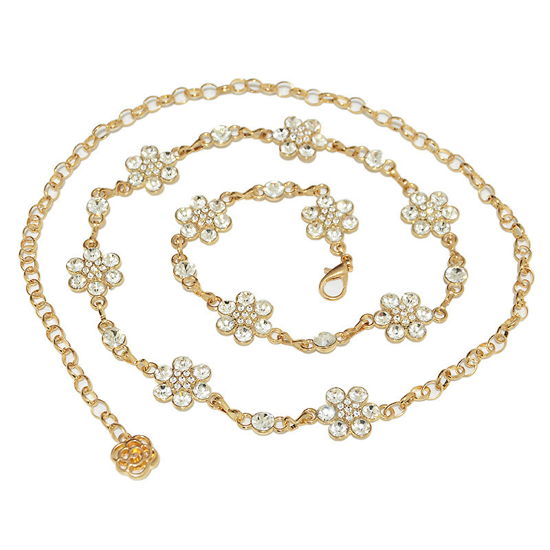 Korean version sweet fresh cha, fashionable and versatile women's water diamond studded metal th waist belt body_voghion.com