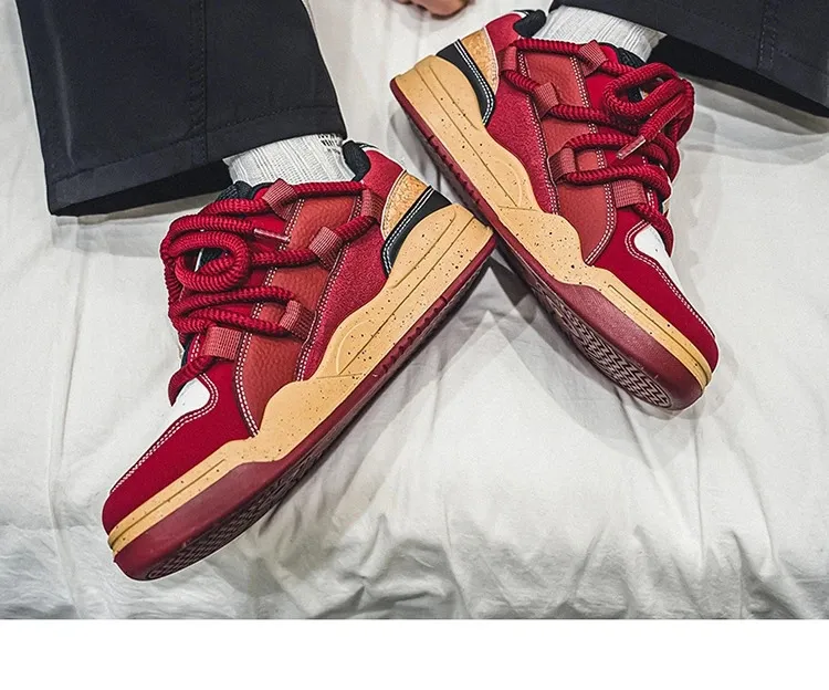 Modne, platformowe, retro, czerwone, uliczne, hip-hopowe buty męskie, trampki do skateboardingu, męskie, niskie, codzienne, sportowe buty sportowe 250310_voghion.com