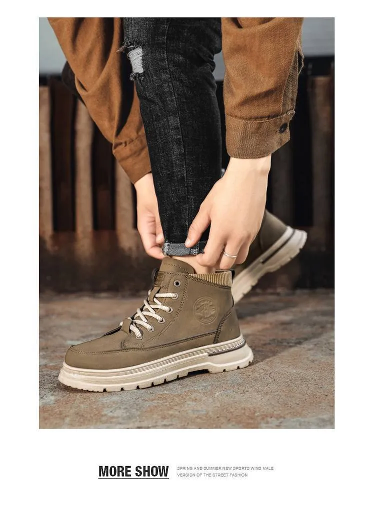 Men's Martin Boots High Top Height Increasing Workwear Shoes_voghion.com