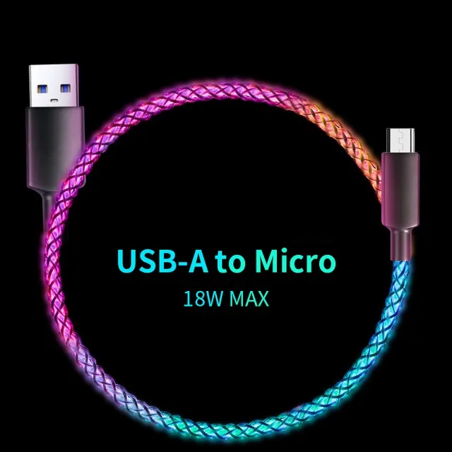66W 6A Fast Charging Data RGB Light USB Type Micro Cable To C PD Cables For Samsung Galaxy S10 S20 S23 S24 Xiaomi Htc Lg_voghion.com