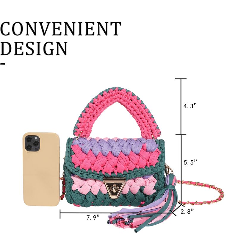 Stricktaschen Da, handgefertigt, gewebte Handtaschen mit Kette, modische, einfarbige, quadratische Häkeltasche für_voghion.com