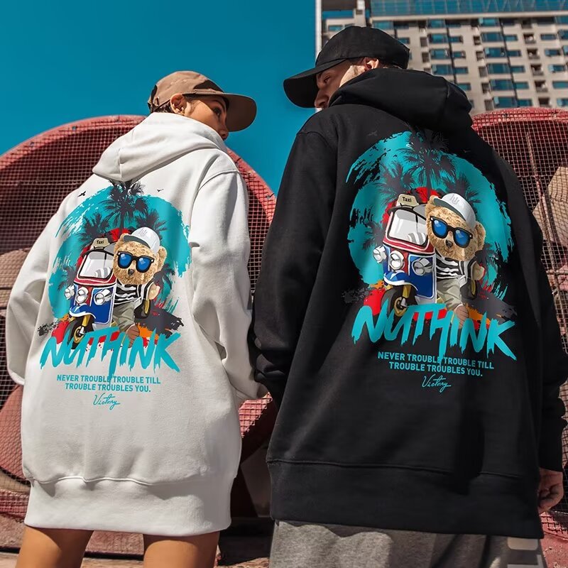 2024 New Trendy Brand Fatty Men's Hooded Loose Bear with Plush Fat Plus Size Couple Sweater for Autumn and Winter_voghion.com