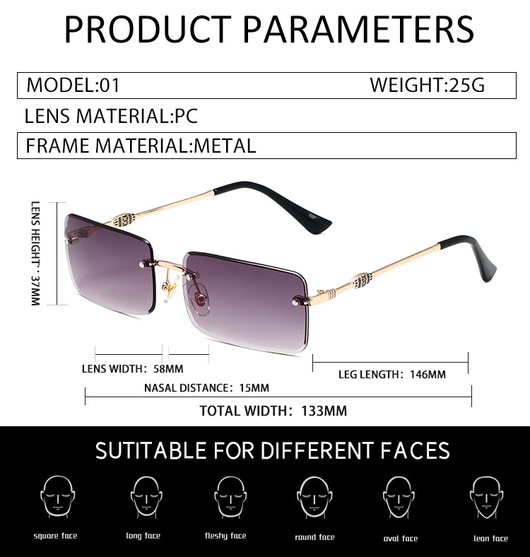 Herenzonnebrillen Eenvoudige frameloze vierkante metalen zonnebril Trendy heren- en damesmode Straatfotografie zonnebrillen Zonnebrillen_voghion.com