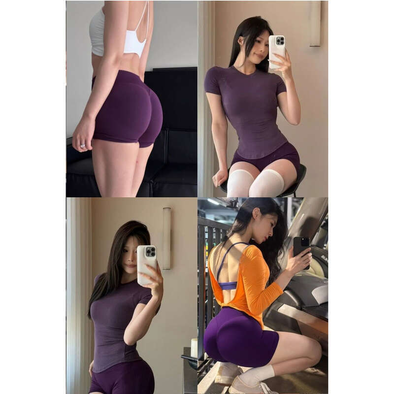 Shorts de ioga de cintura tripla e treinamento sexy de três pontos da série Hip King recém-atualizados, calças pêssego_voghion.com