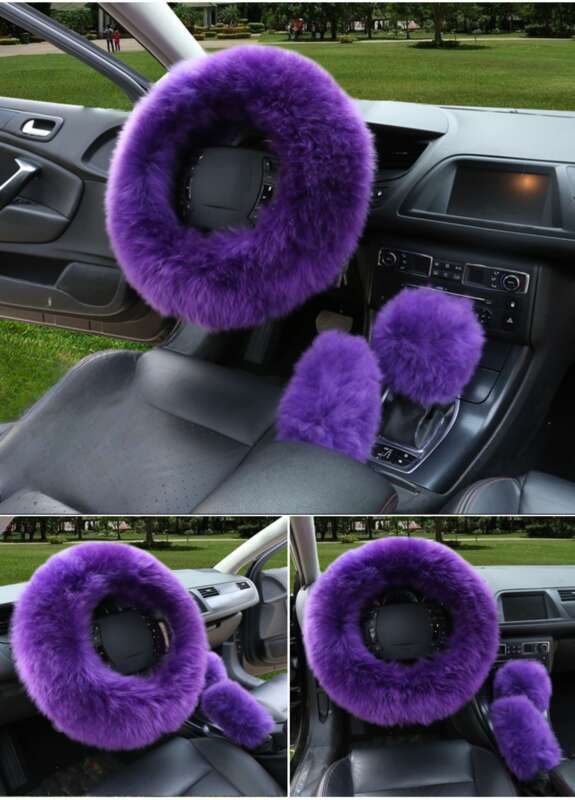 Car Steering Wheel Winter New Australian Sheepskin Fur Integrated Wool Handle Handbrake Cover_voghion.com