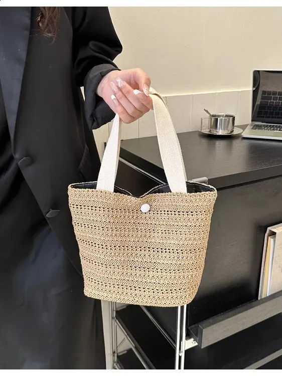 Personalisierte Stroh Tragetasche Für Damen Retro Strandhandtasche_voghion.com