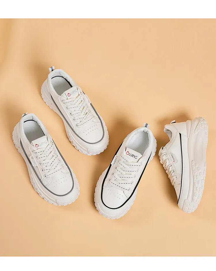 Zapatos deportivos informales de suela gruesa para mujer, de primavera, nuevos, versátiles, cómodos, transpirables y con plataforma, pequeños, blancos, con diseño de bizcocho._voghion.com