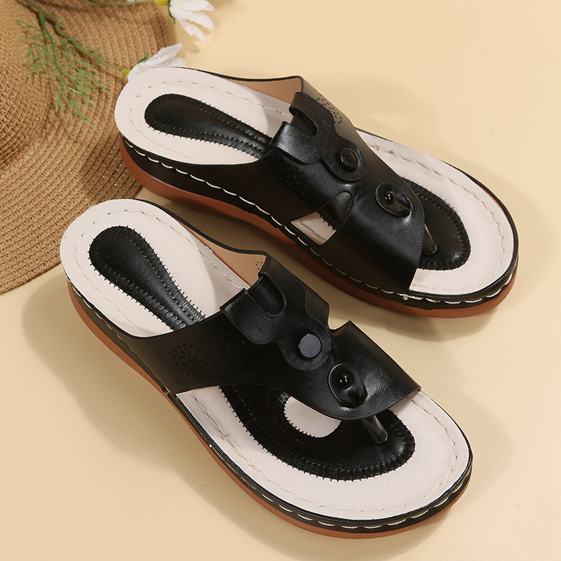 Leopard Print Wedge Sandals For Women With Rivet And Toe Clip_voghion.com