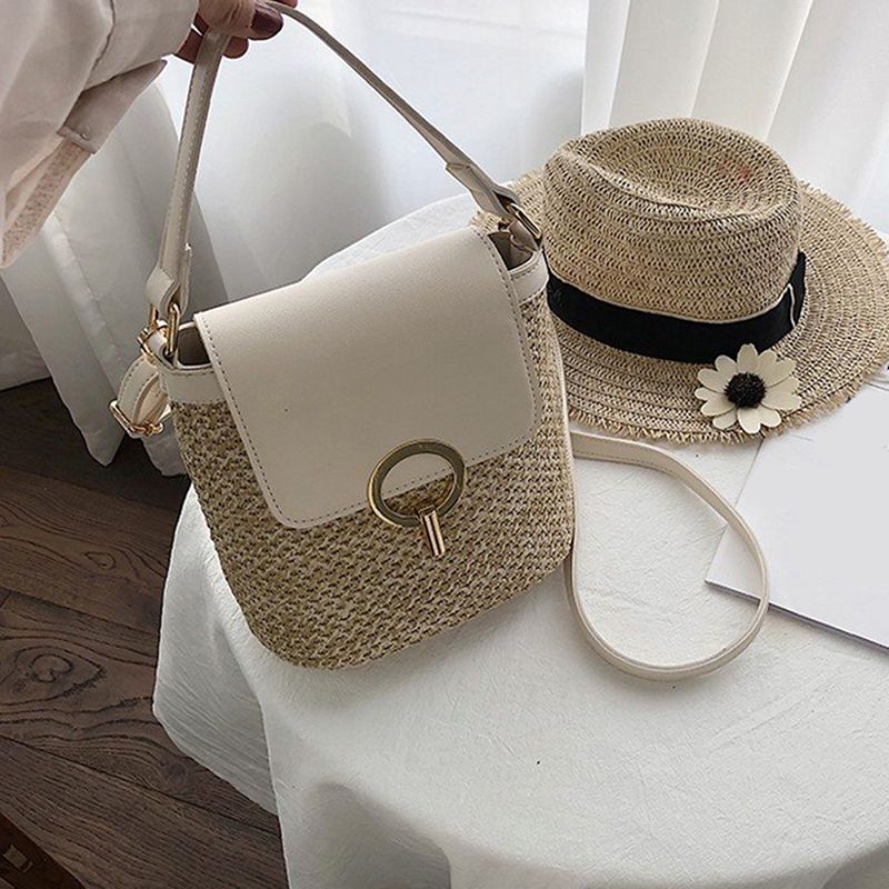 Kleine Stroh Eimer Taschen Frauen Sommer Umhängetaschen Dame Reise Geldbörsen Und Handtaschen Weibliche Schulter_voghion.com