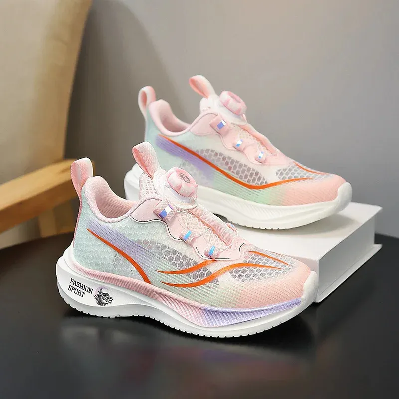 Childrens Rotating Button Running Shoes Breathable Sports Sneakers_voghion.com