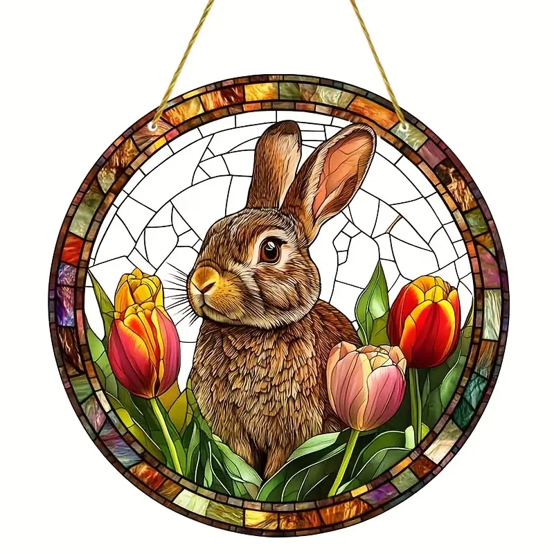 Attrape-soleil lapin lumineux - Art acrylique teinté 9" . Décoration printanière pour les célébrations de Pâques ou le charme de la chambre._voghion.com