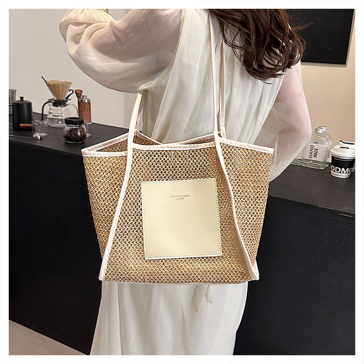Große Geflochtene Strohtasche Für Damen Sommer Schultertasche_voghion.com