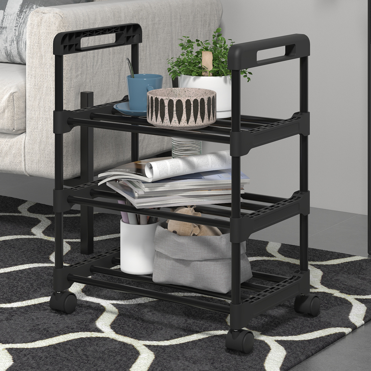 Adjustable Metal Rolling Shoe Rack – 3/4/5/6-Tier Space-Saving Storage With 360° Wheels (60cm/45cm, Matte Black)