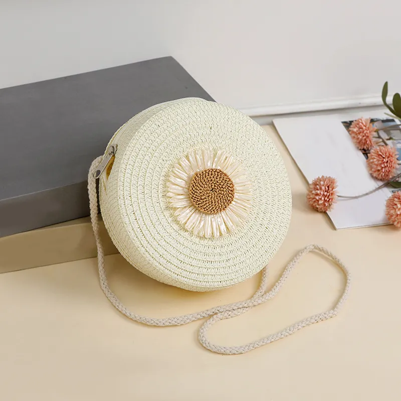 Borsa a tracolla da spiaggia intrecciata in paglia con fiori rotondi per donna, borsa a tracolla in rattan lavorata a mano e lavorata a maglia, colore caramella_voghion.com