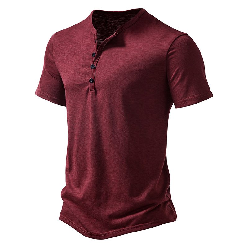 Camisa de manga corta informal de Color sólido con cuello Henley para hombre, Polo, camisetas de alta calidad para hombre_voghion.com