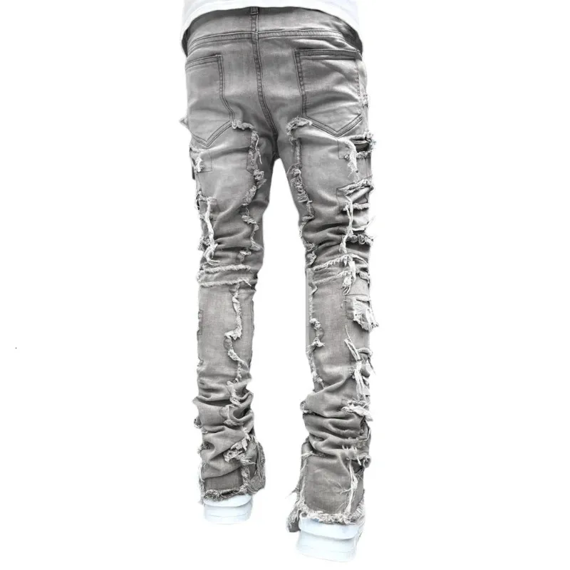 E15E Herren Stacked Jeans Fit Zerrissene Destroyed Gerade Jeanshose Vintage Hip Hop Hose Streetwear 240415_voghion.com