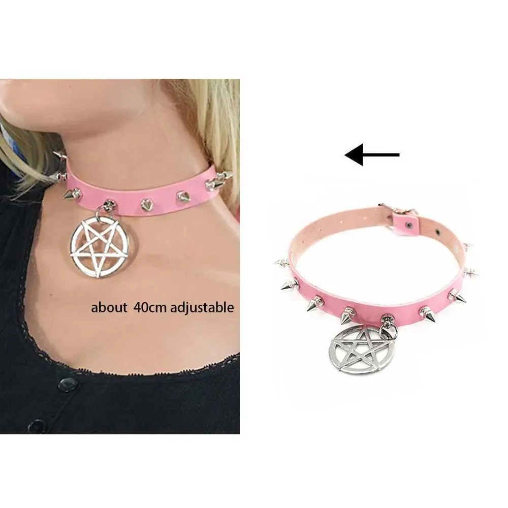 Collier ras du cou gothique en cuir avec pendentif rose sexy et tendance pour femme_voghion.com
