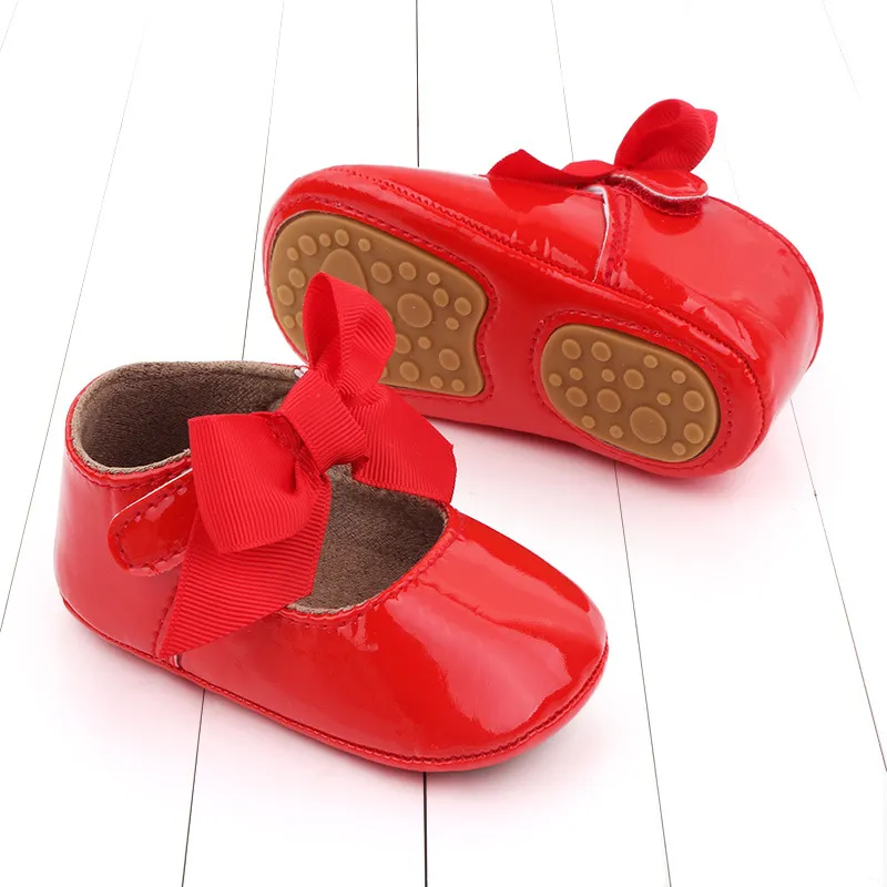 Bebé recién nacido Infante Niño Niña Clásico Lazo Suela de goma Anti-labio PU Dre Littleprout First Walker Cuna para niños pequeños_voghion.com