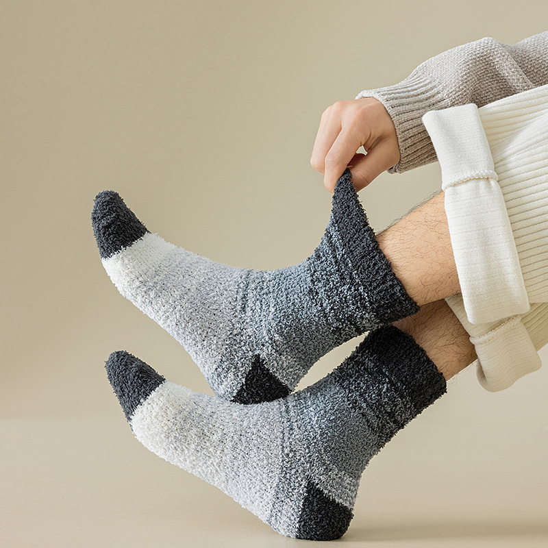 Nieuwe herfst- en wintersokken voor heren, koraalfleece, home, herensokken met middelhoge sokken, dikke sokken met kleurverloop, herensokken, vloersokken_voghion.com