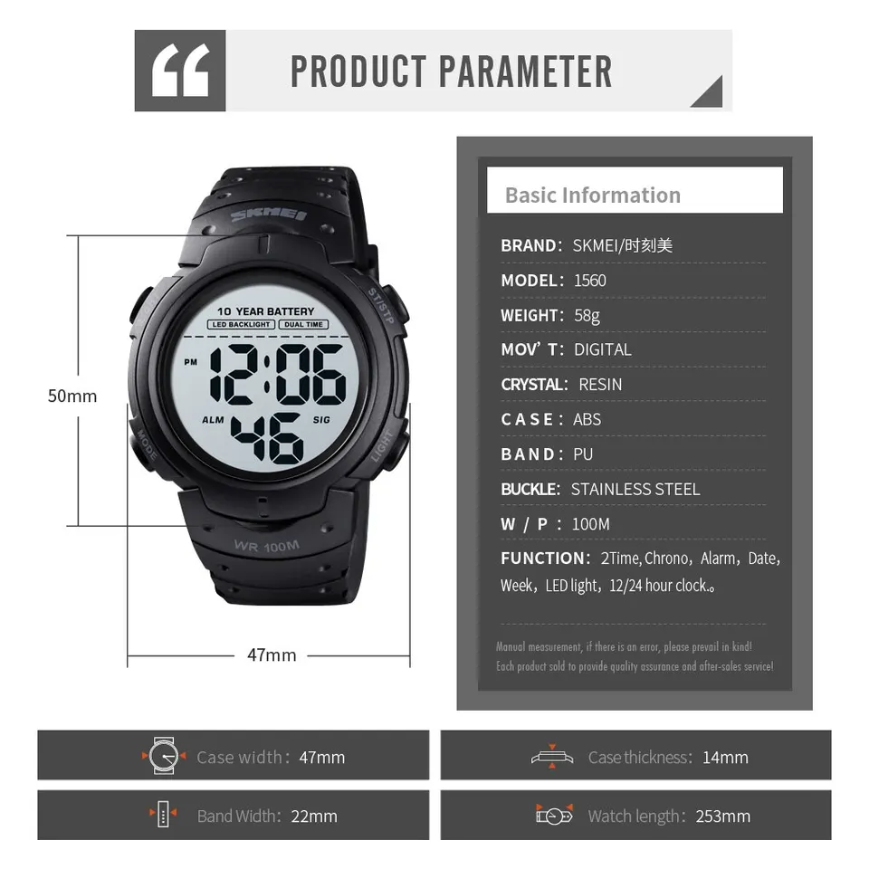 Digital Sport Watch For Men Waterproof Led Chronograph Clock_voghion.com